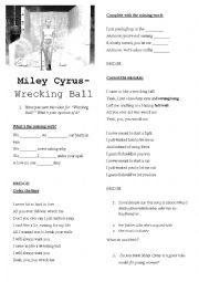 English Worksheet: Wrecking Ball- Miley Cyrus