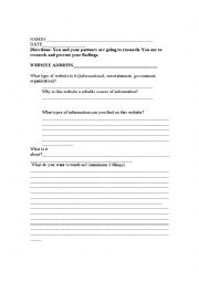English Worksheet: Internet research log