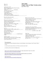English Worksheet: Alicia Keys - New York song