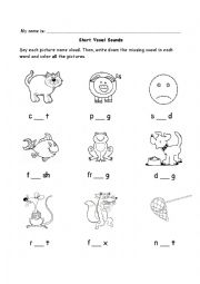 Short vowels worksheets