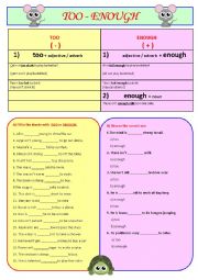 English Worksheet: TOO - ENOUGH (2 Pages)