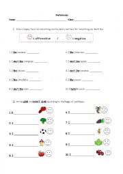 English Worksheet: Like & Dont like