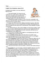 English Worksheet: English Class evaluation