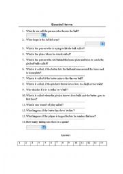 English Worksheet: Baseball terms