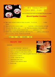English Worksheet: Scary Halloween Recipes with key - part 1 