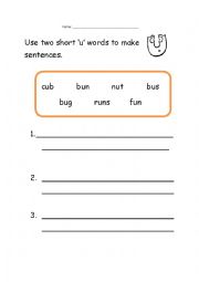English Worksheet: Short u words in sentences