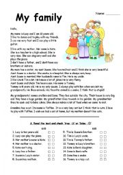 family reading comprehension with exercises