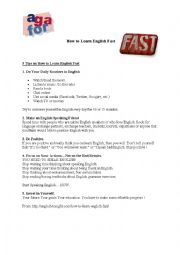 English Worksheet: How to learn English Fast