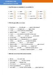 English Worksheet: Countable and uncountable nouns