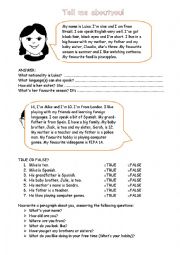 English Worksheet: tell me about you