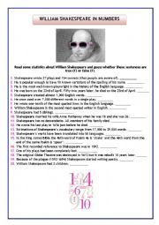 English Worksheet: WILLIAM SHAKESPEARE IN NUMBERS