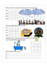 English Worksheet: Ten men get wet. CVC words practice