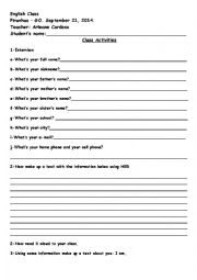 English Worksheet: Personal Information