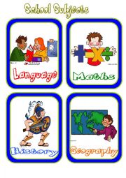 English Worksheet: School Subjects Flashcards