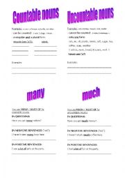 English Worksheet: much or many