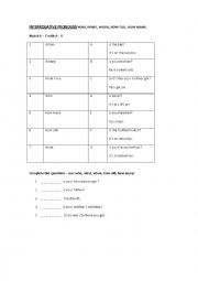 English Worksheet: INTERROGATIVE PRONOUNS WHO WHAT WHEN HOW OLD HOW MANY