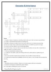 English Worksheet: Character & Inheritance Crossword