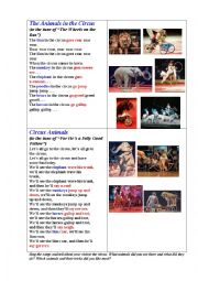 English Worksheet: 2 CIRCUS SONGS 