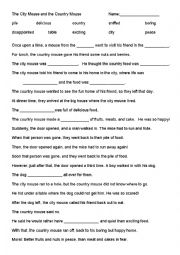 English Worksheet: The City Mouse and the Country Mouse - Fable and Worksheets