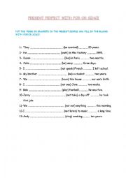 English Worksheet: PRESENT PERFECT WITH FOR OR SINCE