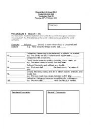 English Worksheet: Vocabulary Quiz