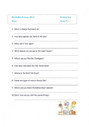 English Worksheet: Zoo Readinng