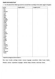 English Worksheet: regular and irregular plural