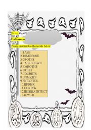 English Worksheet: Halloween unscramble