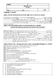 English Worksheet: mid term test 3 for 9th