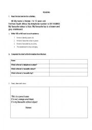 English Worksheet: Reading peronal information