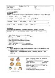 English Worksheet: 7th form English test n1