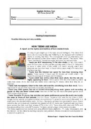 English Worksheet: how teens use the media