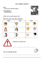 English Worksheet: How to describe a character : hair