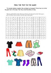 English Worksheet: clothes maze