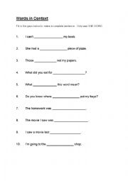 English Worksheet: Cloze sentences
