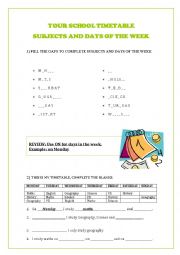 English Worksheet: DAYS AND SUBJECTS