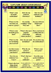 Lets talok about celebrations - speaking cards