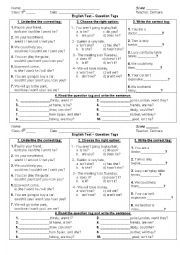 English Worksheet: Tag Questions