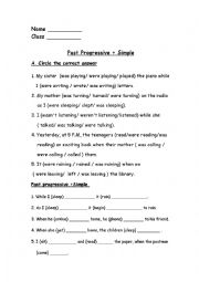 English Worksheet: Past Progressive/ Past Simple