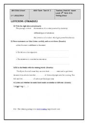 English Worksheet: Mid -term test n 2 for 4th form arts