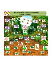 English Worksheet: How many animals can you see in the jungle?