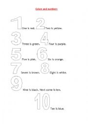 English Worksheet: colours and numbers