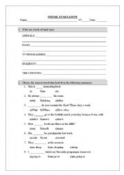 English Worksheet: Initial Evaluation