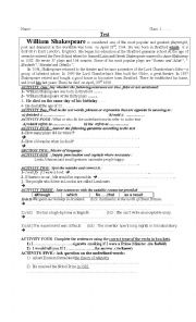 English Worksheet: William Shakespeare biography