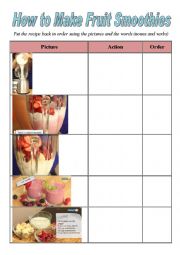 English Worksheet: Order of a smoothie recipe