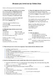 English Worksheet: Because you loved me by Celine Dion