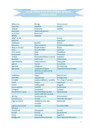 English Worksheet: Adjectives for describing human characters