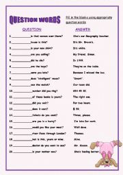 English Worksheet: question words