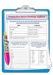 English Worksheet: Productive Noun-Forming Suffixes
