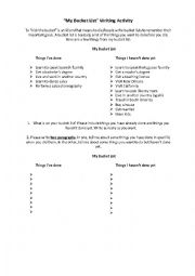 English Worksheet: Bucket List Writing Activity 
